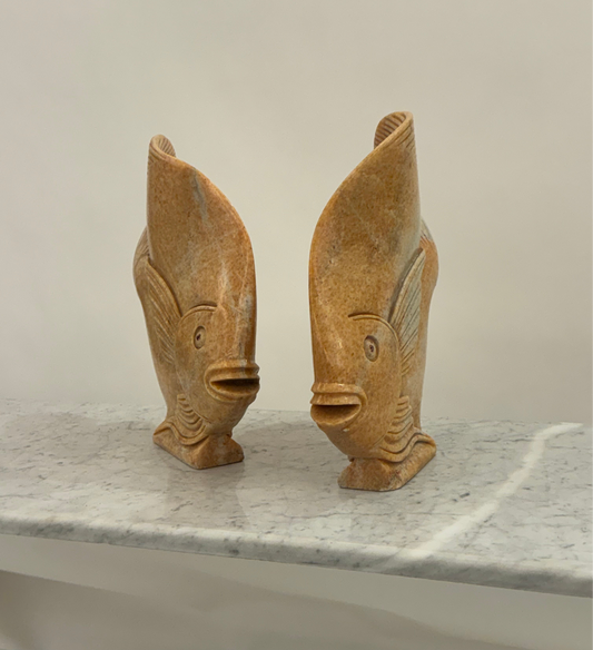 Orange marble fish sculpture set