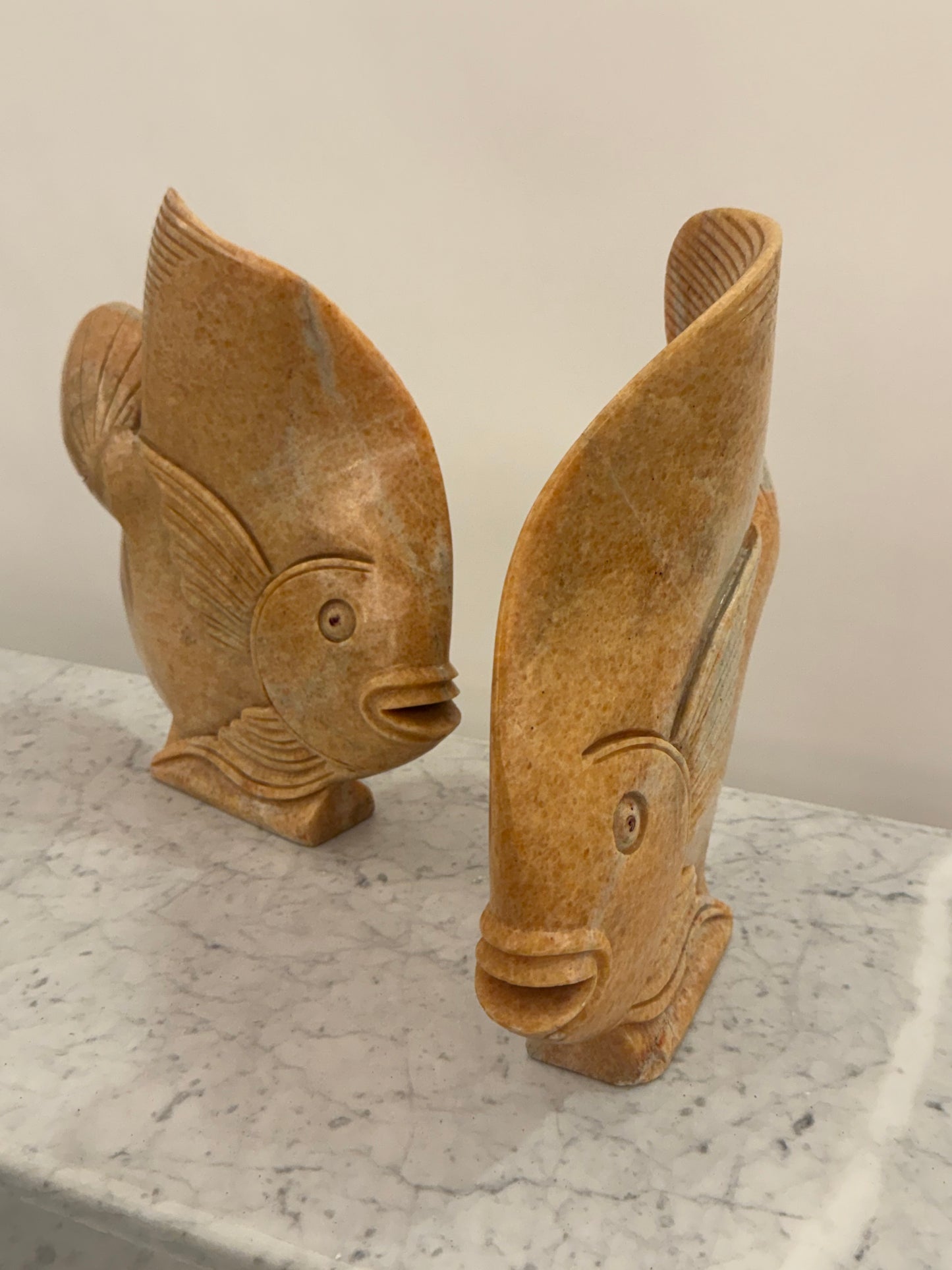 Orange marble fish sculpture set